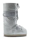 Moon Boot Glitter-embellishment Lace-up Boots In Silver