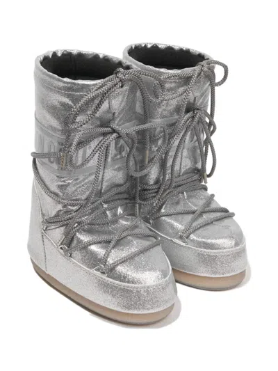 Moon Boot Kids' Glitter Lace-up Boots In Silver