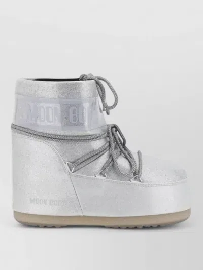 Moon Boot Glitter Platform Ankle Boots Padded Design In Gray