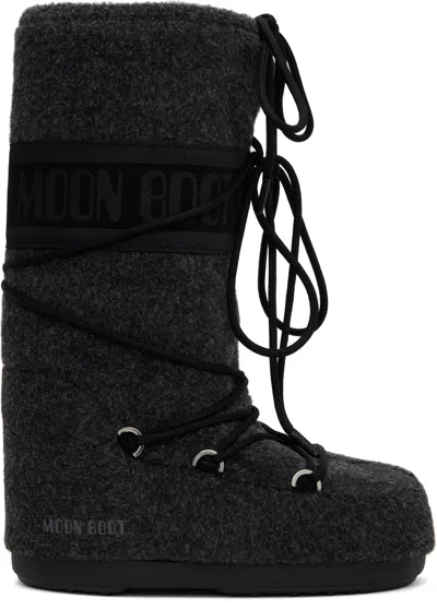 Moon Boot Gray Icon Felt Tall Boots In N003 Black Melange