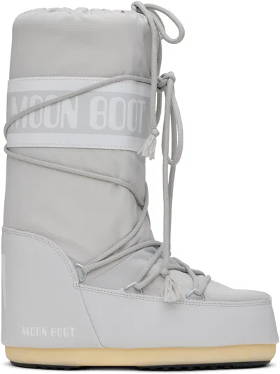 Moon Boot Grey Icon Nylon Boots In H003 - Glacier Grey