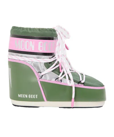 Moon Boot Green  Pink Color-blocked Nylon Snow Boots