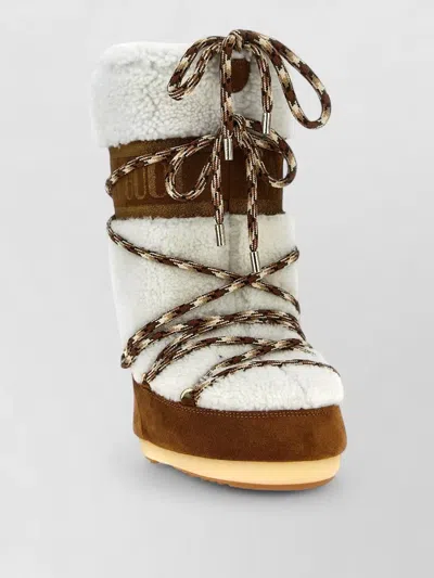 Moon Boot High Top Boots Contrast Stitching Rubber Sole In White