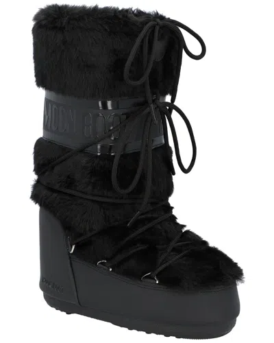 Moon Boot Icon Faux Fur And Faux Leather Snow Boots In Black