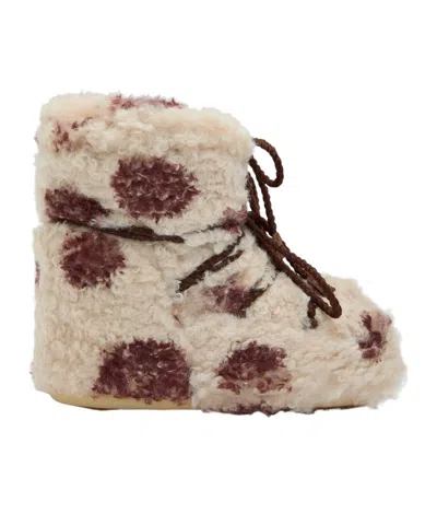 Moon Boot Icon Curly Cow-print Faux Fur Ankle Snow Boots In Nude