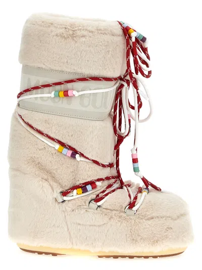 Moon Boot Icon Logo Printed Beads Boots In White