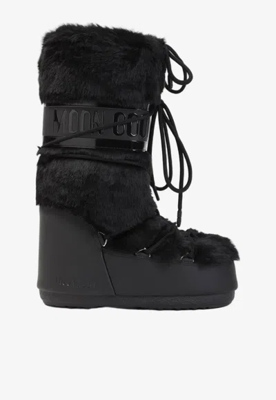 Moon Boot Icon Faux Fur Mid-calf Snow Boots In Black