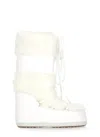 Moon Boot Faux Fur Ankle Boots With Lace-up Design In White