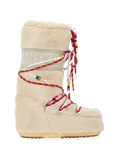 Moon Boot Icon Faux-fur Beaded Boots In Neutrals