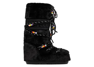 Pre-owned Moon Boot Icon Fauxfur Boot Beads Sneakers In Black