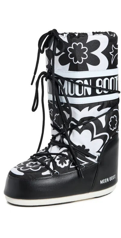 Moon Boot Icon Flower Boots Black/white