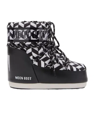 Moon Boot Icon Geometric-pattern Print Boots In Black