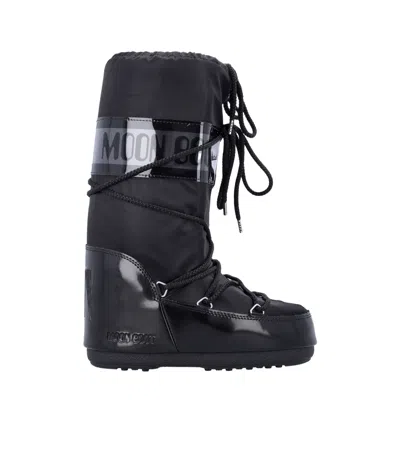 Moon Boot Icon Glance Lace-up Satin Snow Boots In Black