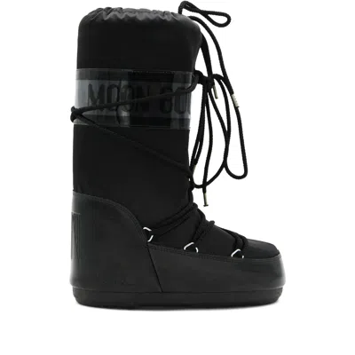 Moon Boot Icon Glance Platinum Satin Boots In Black