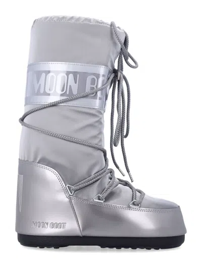 Moon Boot Icon Glance Satin Boots In Silver