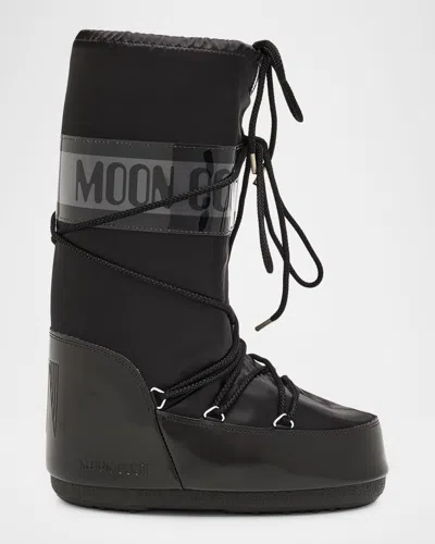 Moon Boot Icon Glance Satin Knee-high Snow Boots In Black