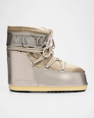 Moon Boot Icon Glance Satin Low Snow Boots In Silver