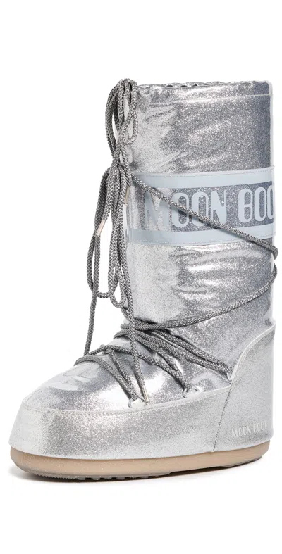 Moon Boot Icon Glitter Boots Silver