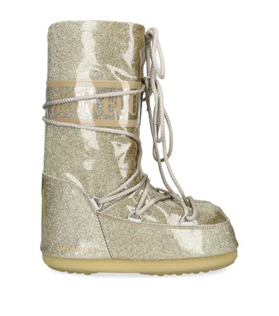 Moon Boot Gold Kids's Icon Glitter-embellished Woven Snow Boots Eur 31 / 12.5 Uk