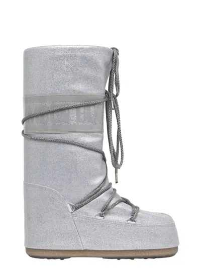 Moon Boot Icon Glitter Snow Boots In Silver