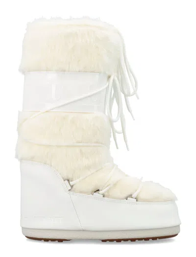 MOON BOOT MOON BOOT ICON HIGH FAUX FUR & PVC SLIP-ON MINI BOOTS WITH DRAWSTRING