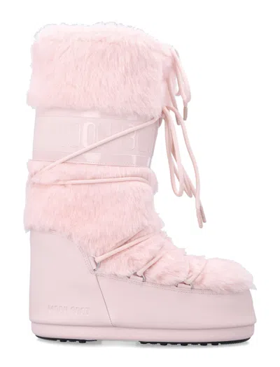Moon Boot Icon High Mini Faux Fur & Water-repellent Slip-on Boots In Pink