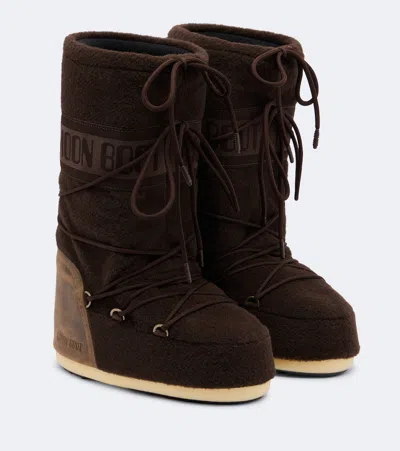 Moon Boot Icon Leather-trimmed Snow Boots In Brown