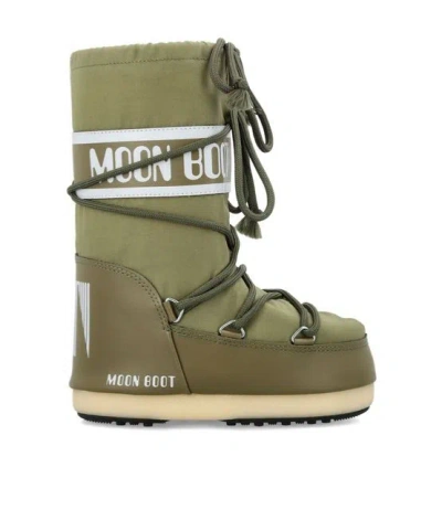 Moon Boot Icon Logo Printed Lace-up Boots In Green