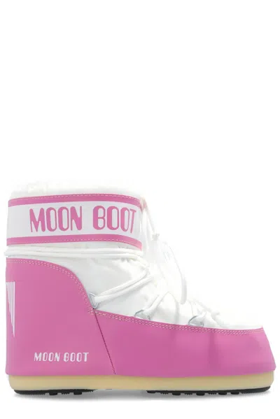 Moon Boot Icon Logo Printed Lace-up Boots In Rosa