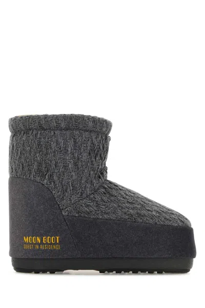 Moon Boot Icon Low Ankle Fabric Boots With Rubber Sole In Grey