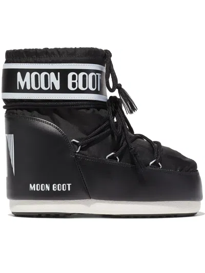 Moon Boot Black Nylon Icon Low Ankle Boots In Animal Print