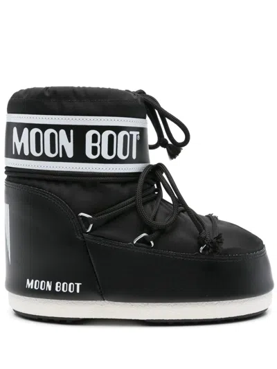 Moon Boot Black Icon Low Nylon Boots In Animal Print