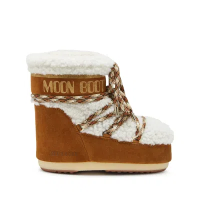Moon Boot Icon Low Brown Shearling Boots In Brown/neutrals