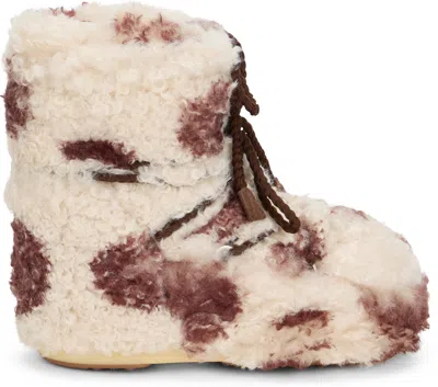 Moon Boot Icon Low Cow Print Curly Boots In Beige