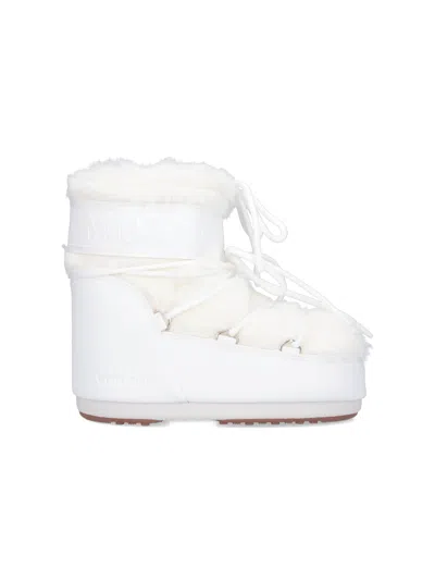 Moon Boot Icon Low Faux Fur Mini Boots For Women In White