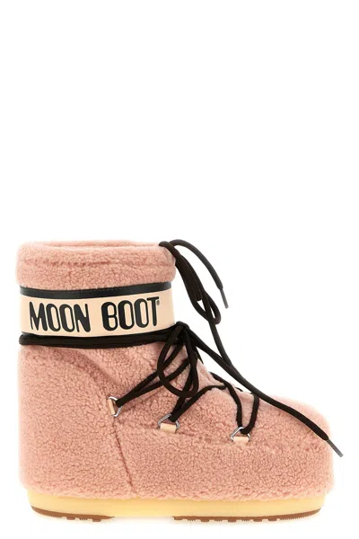 Moon Boot Icon Low Fleece Ankle Boots In Pink
