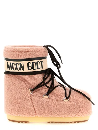 Moon Boot Icon Low Fleece Ankle Boots In Pink