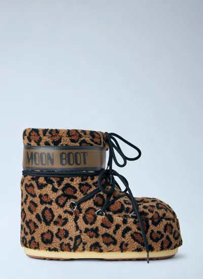 Moon Boot Icon Low Fleece Leopard Boots In Multi