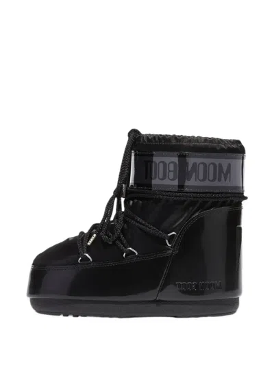 Moon Boot Icon Low Glance Black Satin Boots In Multi