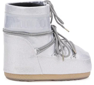 Moon Boot Icon Low Glitter Boots In Silver