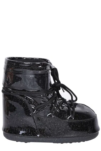 Moon Boot Mb Icon Low Glitter Woman Ankle Boots Black Size 5.5-7 Polyurethane, Polyester, Pvc - Poly