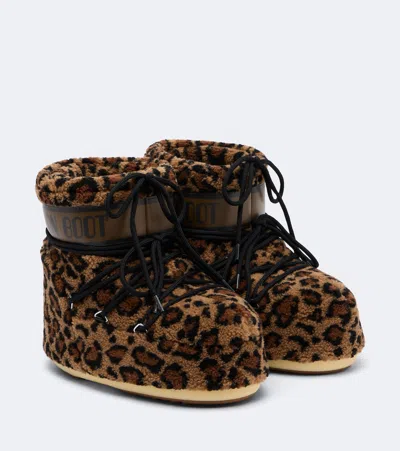 Moon Boot Icon Low Leopard-print Teddy Snow Boots In Brown