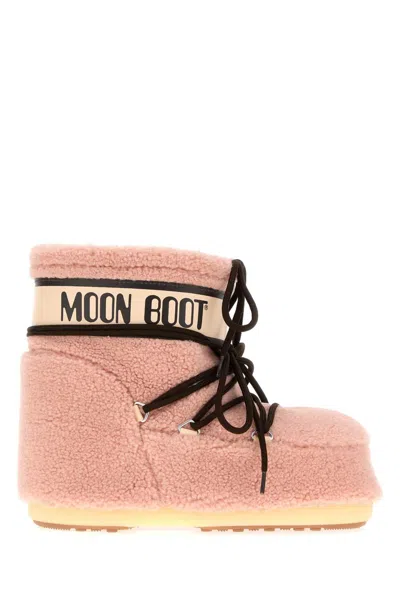 Moon Boot Icon Low Mini Ankle Boots With Eco Fur In Pink