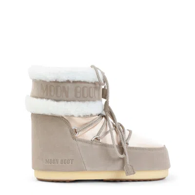 Moon Boot Icon Low Mini Pearl Suede & Faux Fur Boots In Neutral