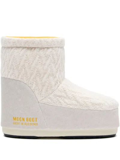 Moon Boot Icon Low No Lace Knit Boots Woman White In Neutral
