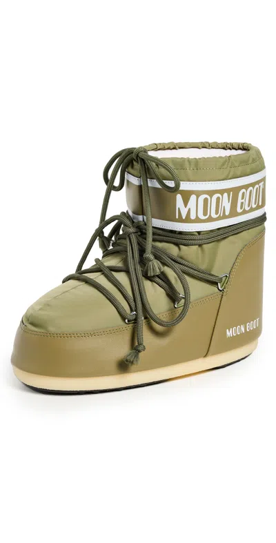 Moon Boot Mens Khaki Icon Low 2 Lace-up Nylon Snow Boots M In Verde
