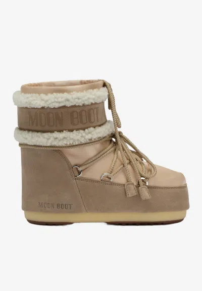 Moon Boot Icon Low Pearly Plus Shearling Snow Boots In Beige