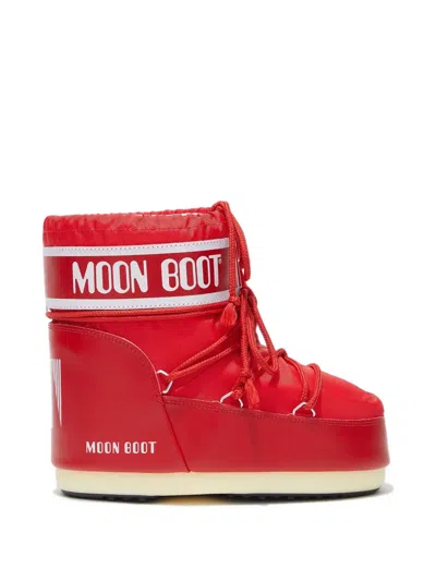 Moon Boot Low Nylon Snow Boots With Logo And Adjustable Laces In Red