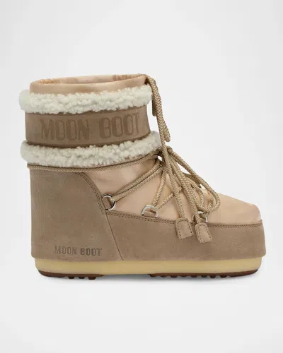 Moon Boot Icon Low Shearling-trimmed Suede And Nylon Snow Boots In Brown