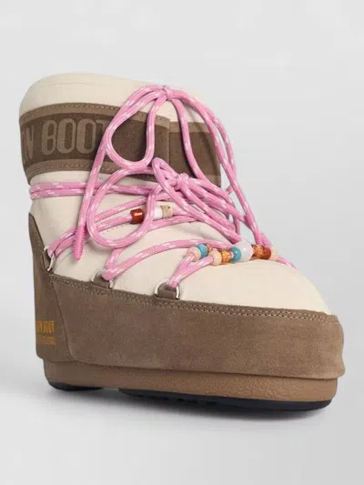 Moon Boot Icon Low Top Suede Boots Beaded Laces In Multi